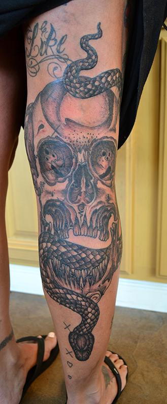 Jeff Johnson - Black and Grey Skull and Snake Tattoo